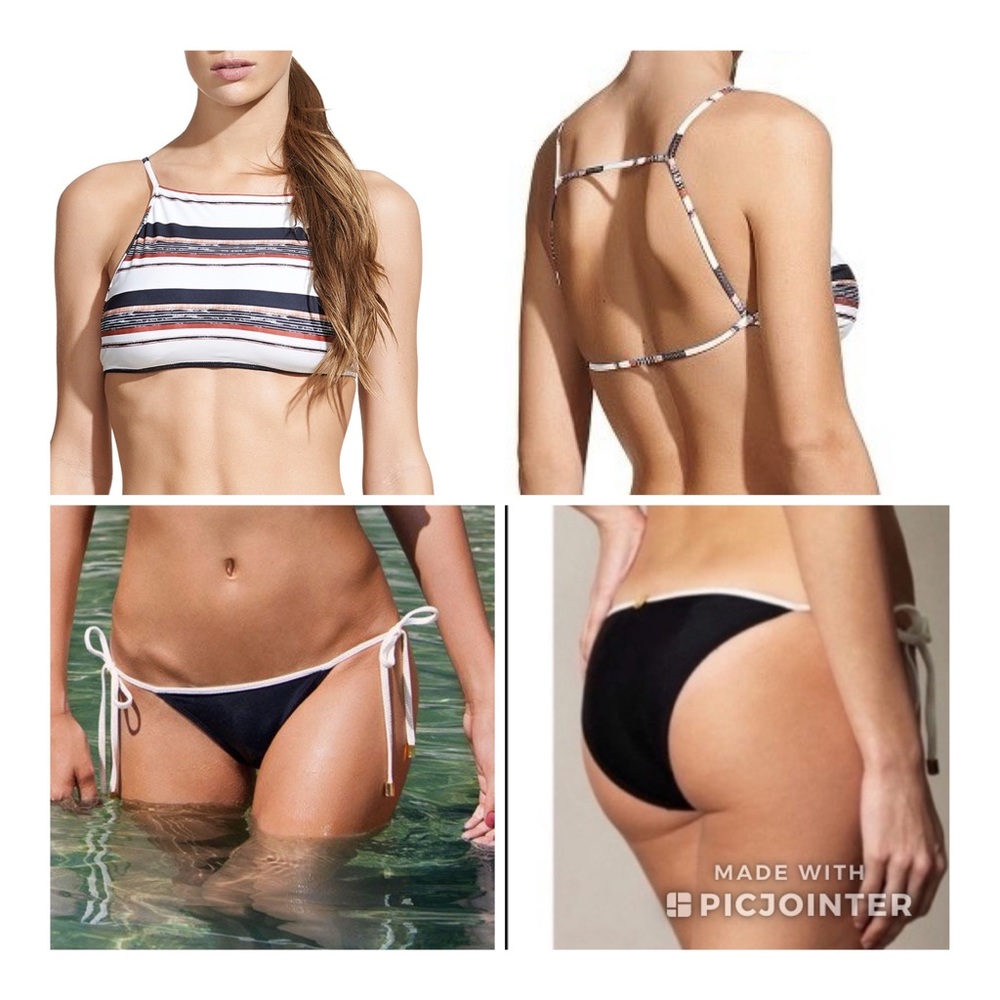 ViX Thai Mary Stripe High Neck Bikini Top L NWOT Malindi Tie Bottoms M
